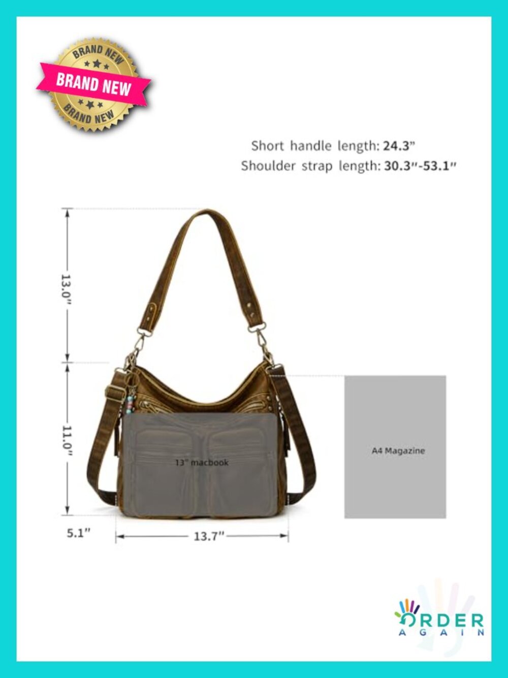 Large Soft Washed Vegan Leather Crossbody Hobo Tote Shoulder Bag - Picture 2 of 6